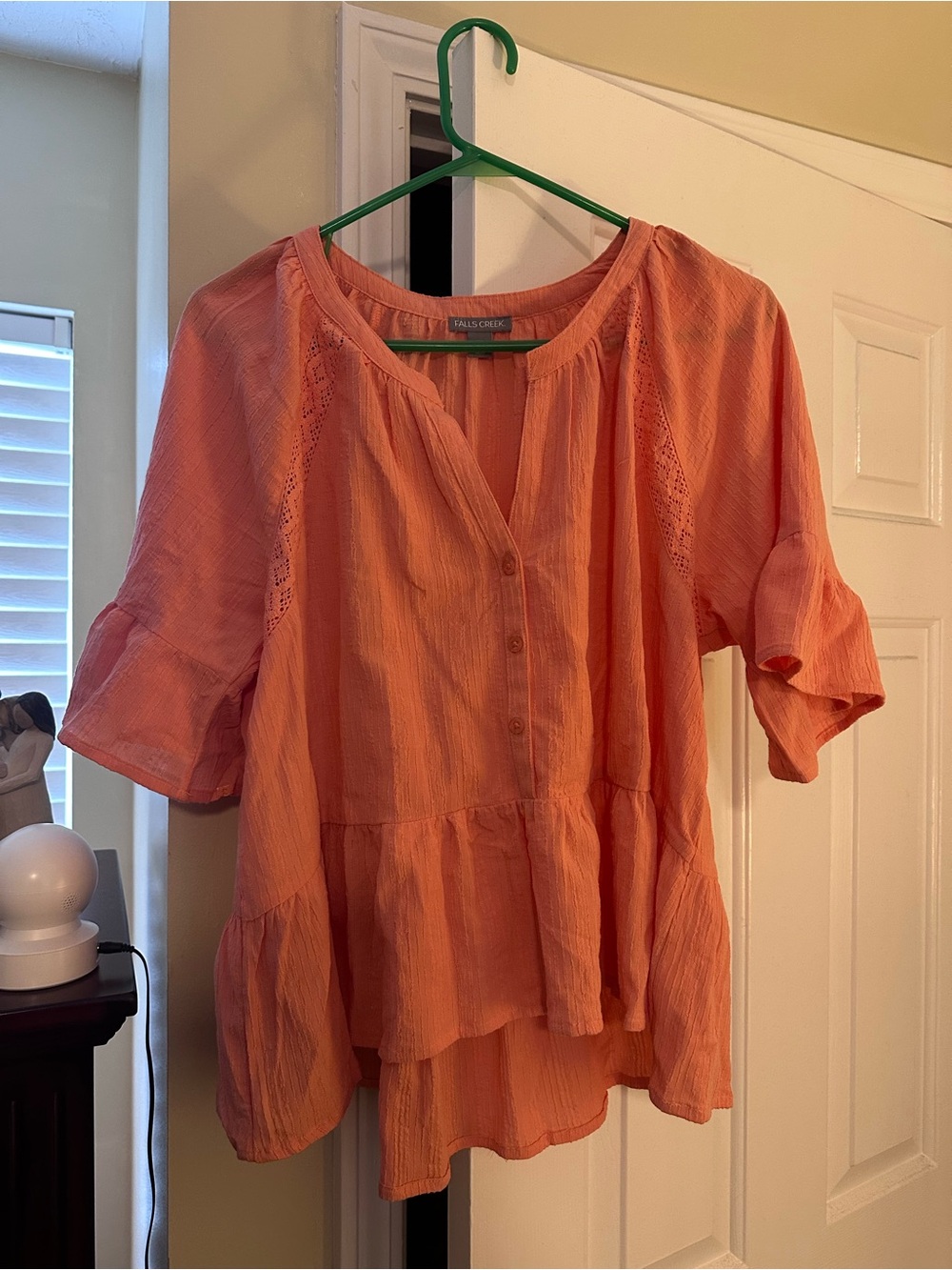 Falls Creek Coral Button-Front Peasant Tunic